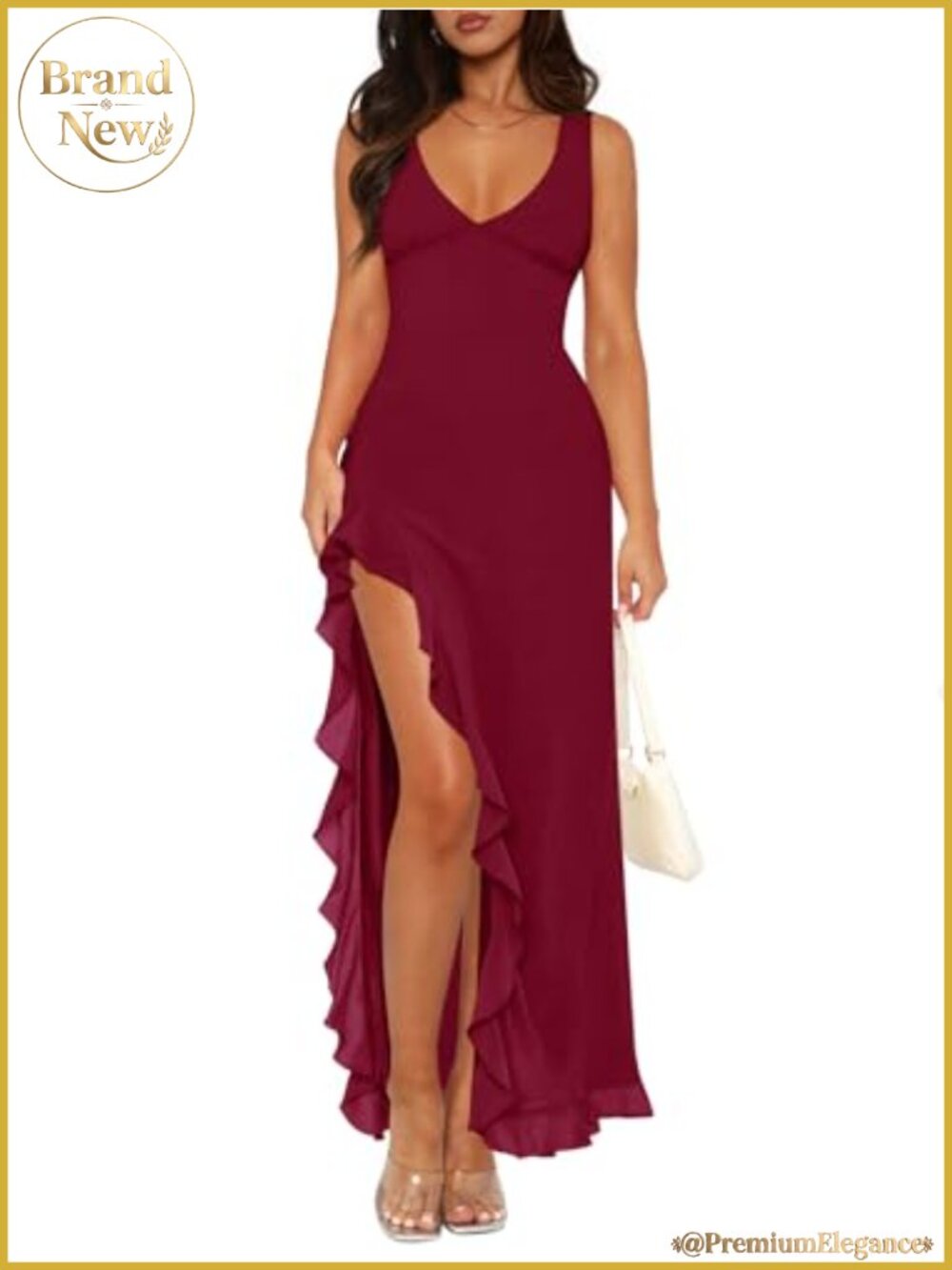 Sexy Mesh Maxi Dress Deep V-Neck Backless High Slit Formal Wedding Guest